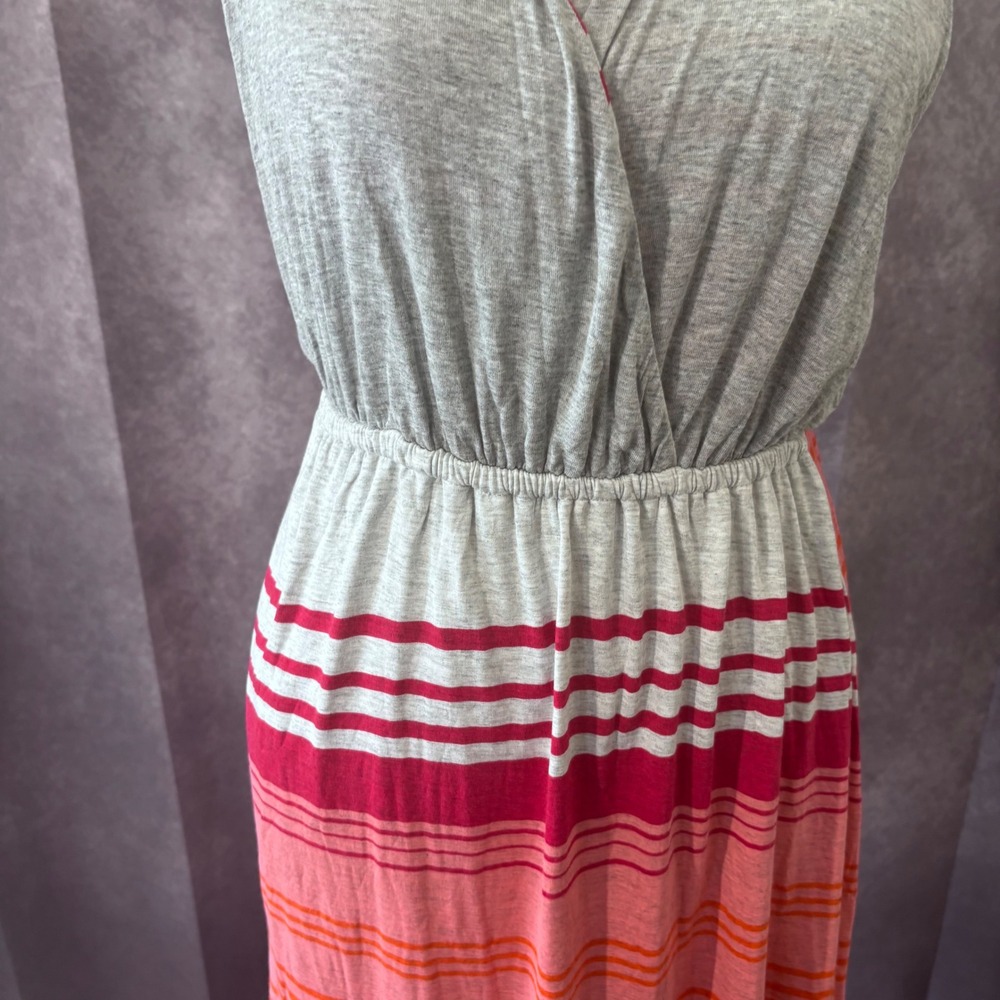 Pink Lotus Gray Pink Orange Striped Boho TShirt Dress Shoulder Tie Womens Small - Picture 3 of 8